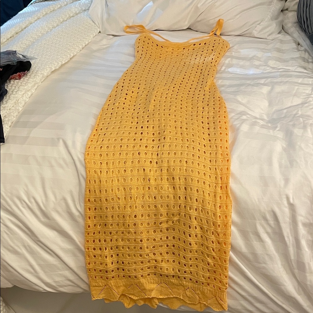 Yellow Crochet Sleeveless Dress